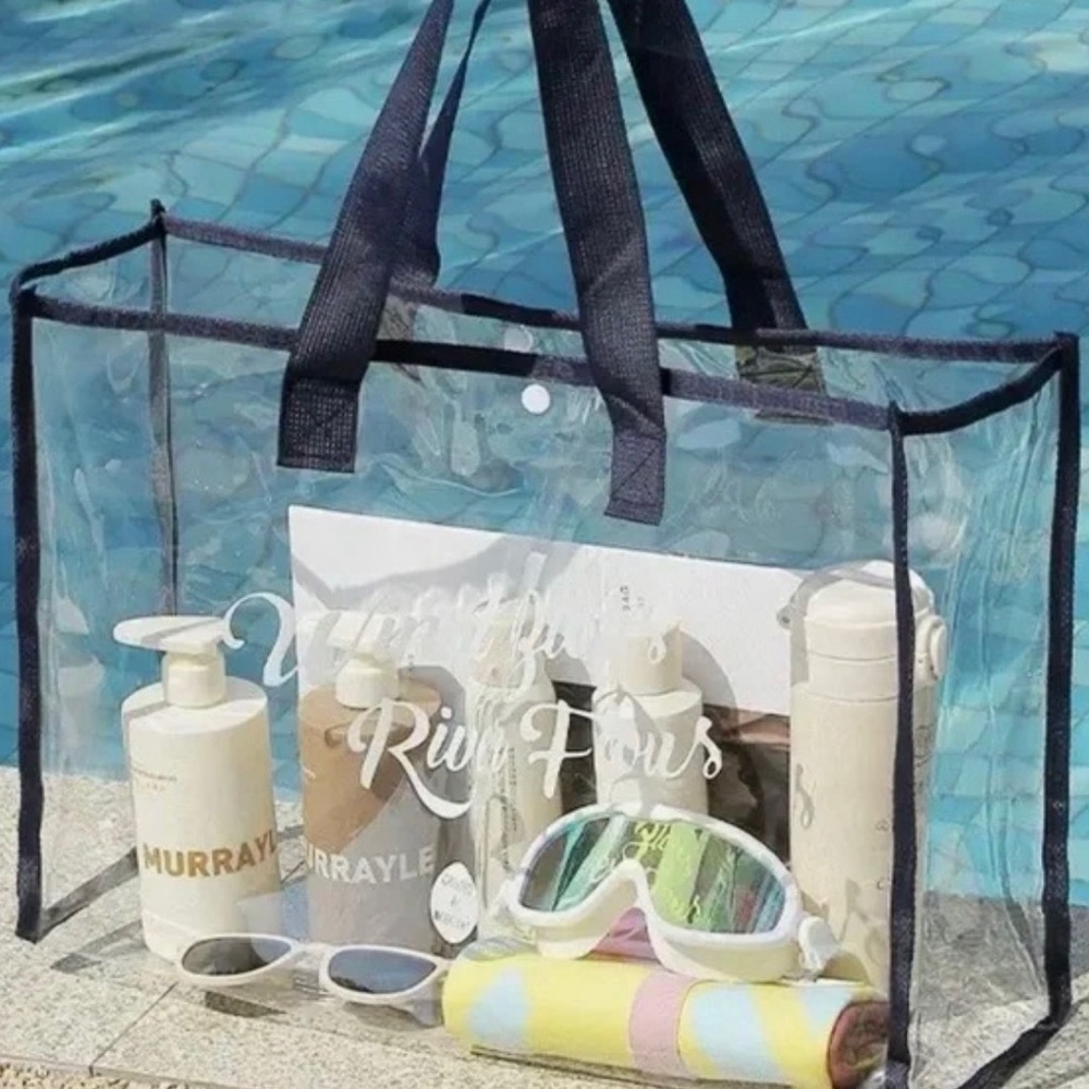PVC Clear Tote Stadium Beach Bag with Black Trim